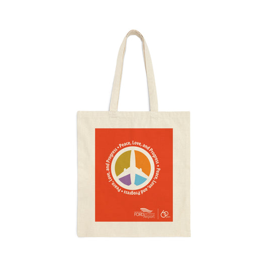Peace, Love, and Progress with Airplane Logo Cotton Canvas Tote Bag