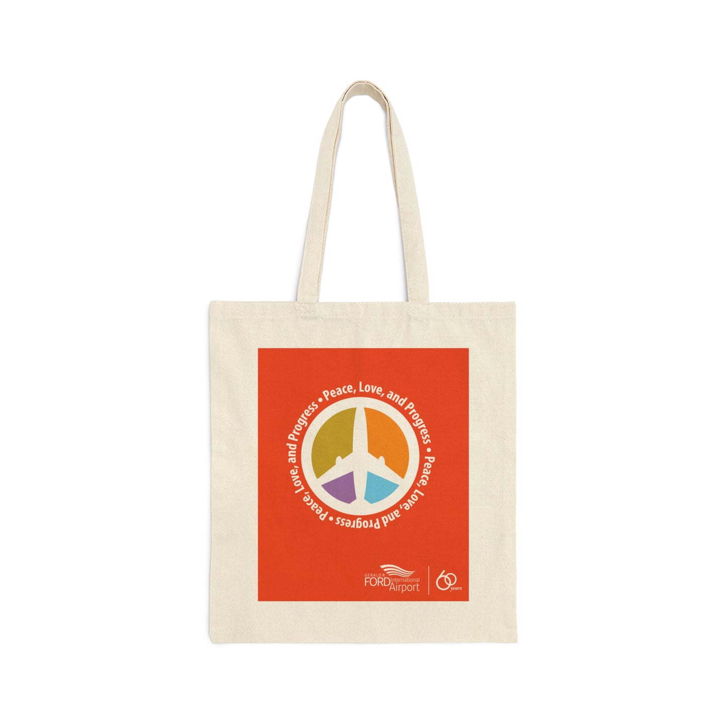 Peace, Love, and Progress with Airplane Logo Cotton Canvas Tote Bag