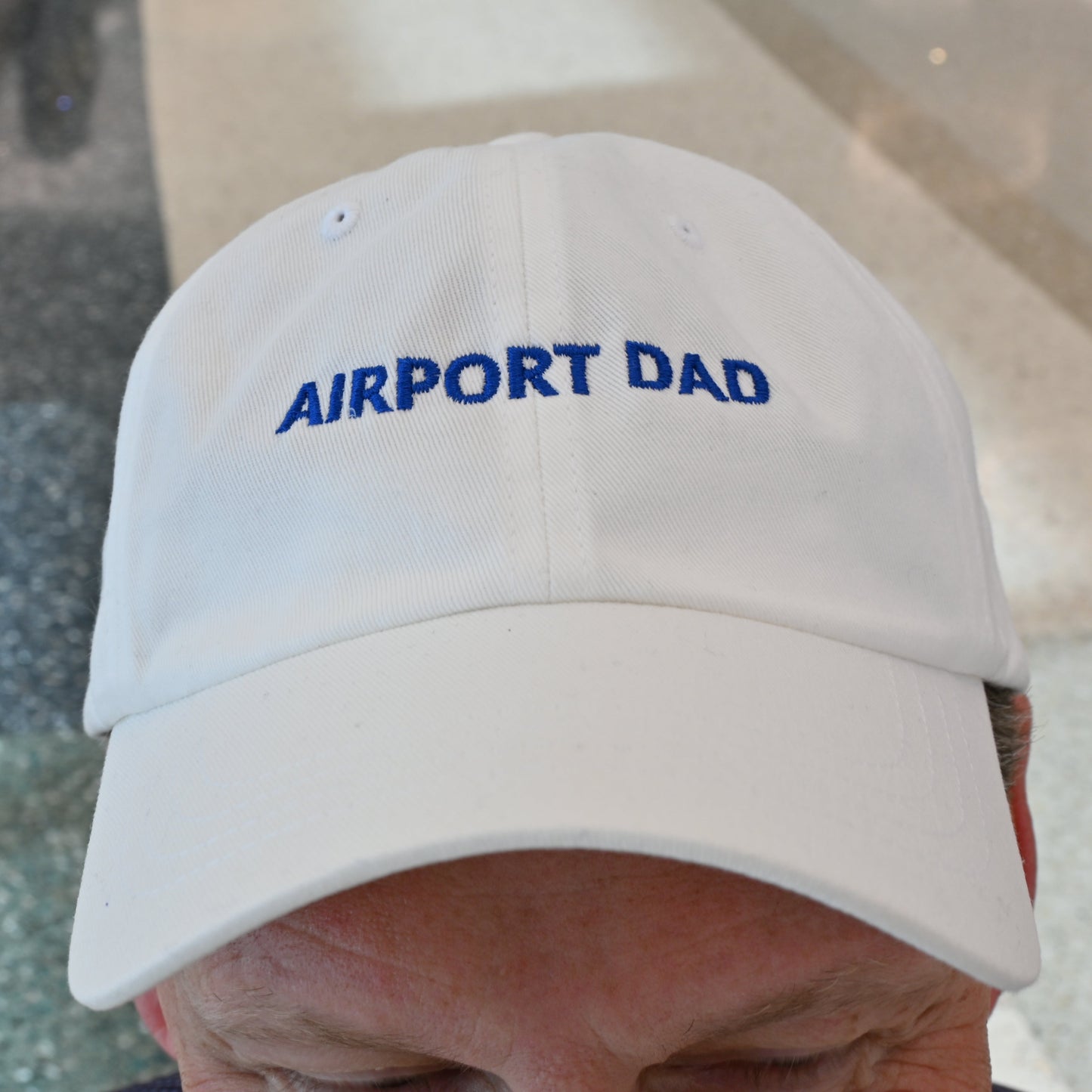 Airport Dad Embroidered Hat (White/Light Blue)