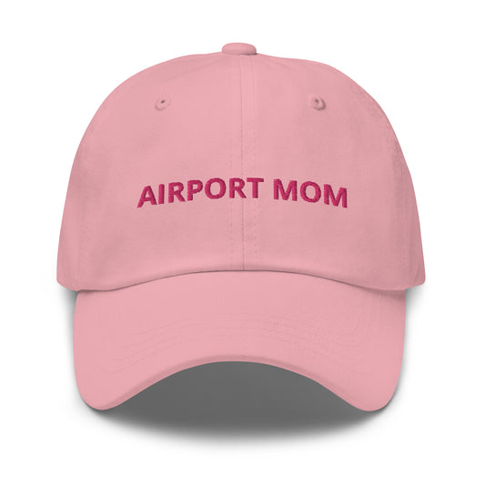 Airport Mom Embroidered Hat (Pink/White)